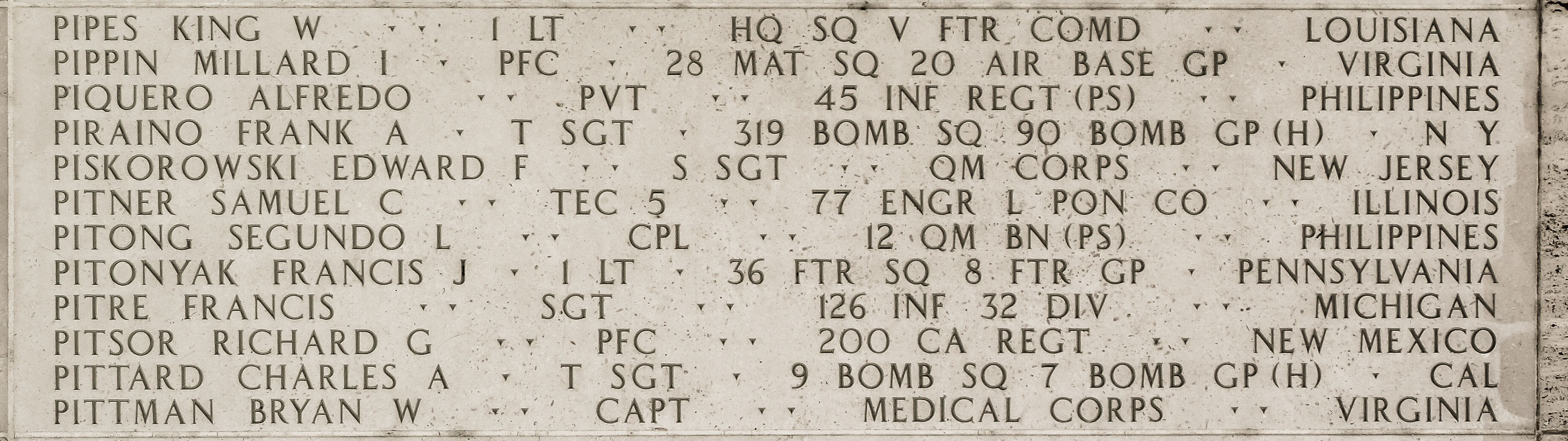 Francis J. Pitonyak, First Lieutenant